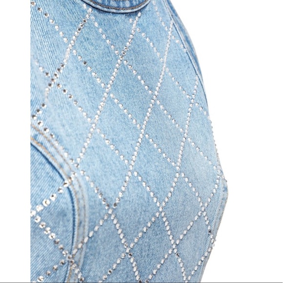 Strass Grid Denim Sleeveless Dress - Picture 8 of 13